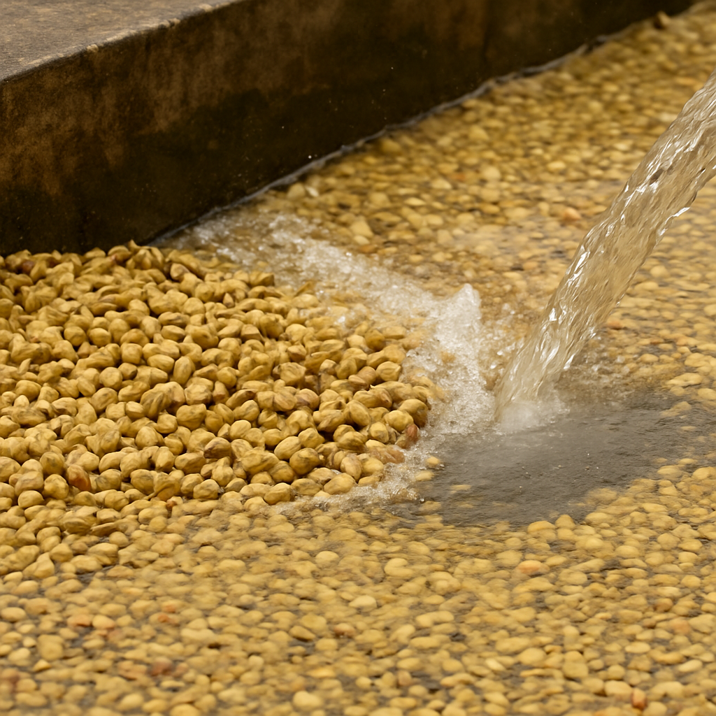 Ayıklama ve Doğal Yıkama Süreci — Kahve çekirdekleri, doğal su kaynakları kullanılarak yıkanır ve ayıklanır. Bu adım, kusurlu çekirdekleri ayırarak kalite standardımızı garanti altına alır.
