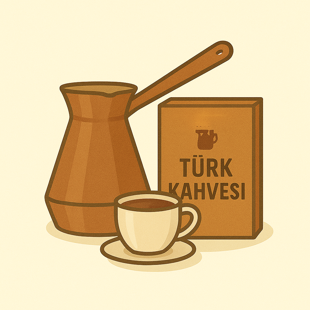 Geleneksel Türk Kahvesi Seti – Cezve, Kahve ve Fincan görseli