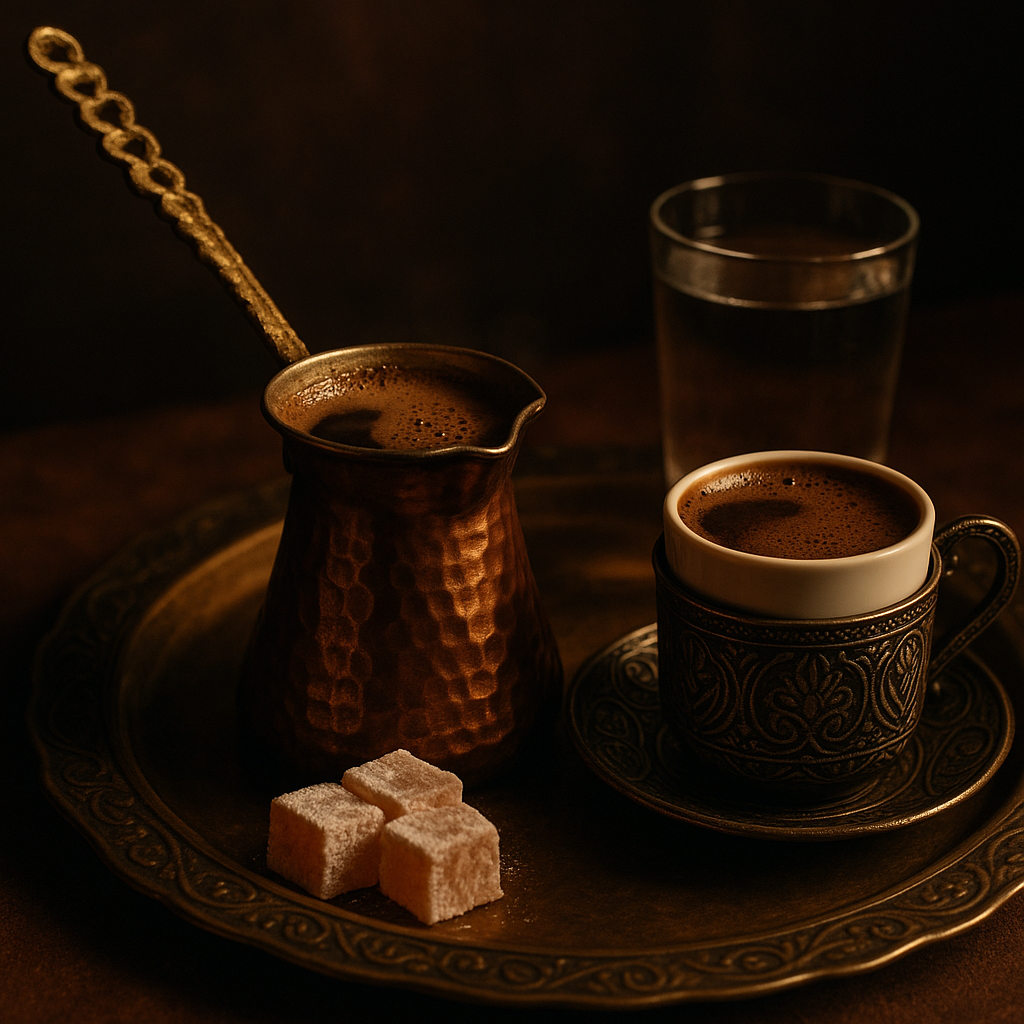 Cezvede pişen bol köpüklü Türk kahvesi görseli